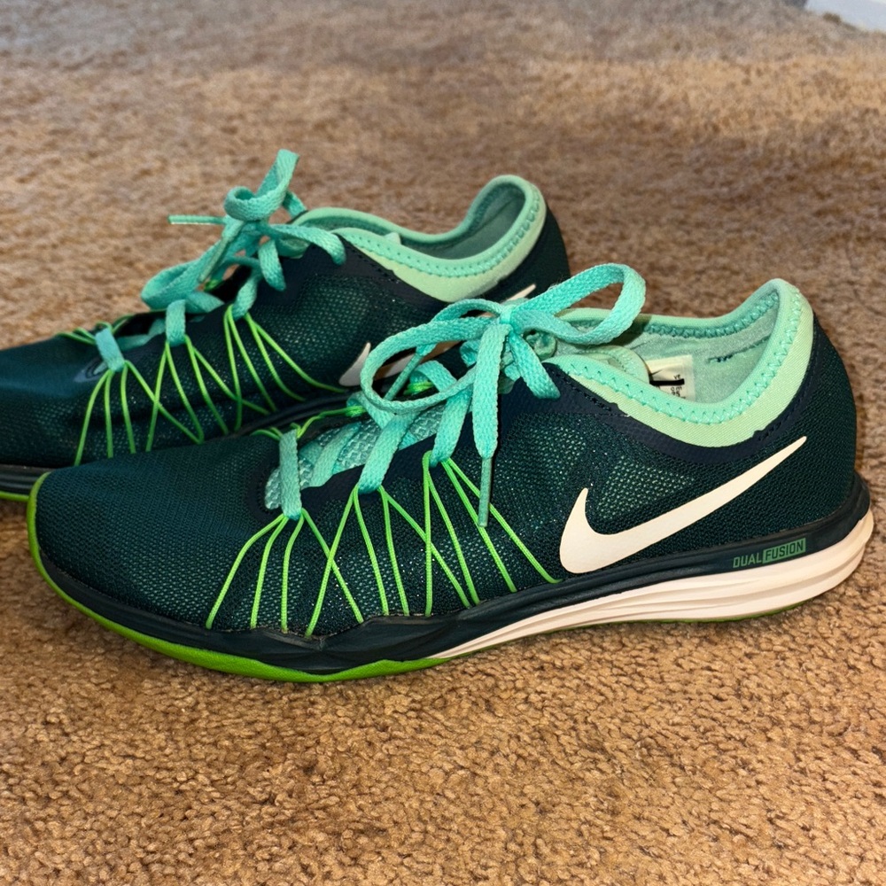 Nike Women's Dual Fusion Athletic Shoes - Teal and Lime